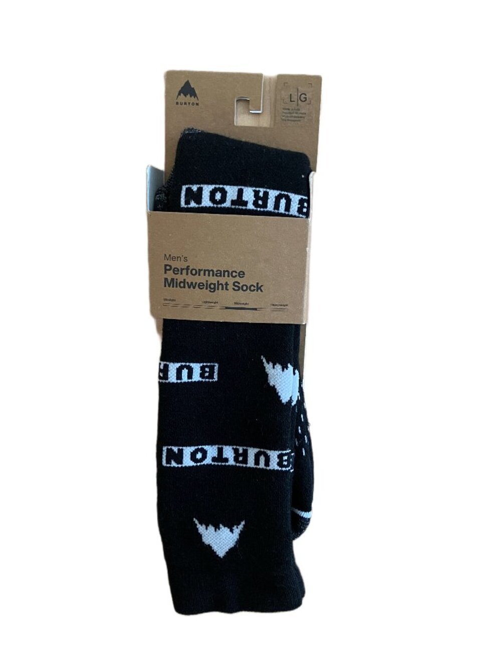 Burton Men's Performance Midweight Socks Black Logo Size L NWT Skiing Winter